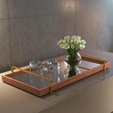 Imagem de Bandeja Decorativa Espelhada Alça Dourada - Larflex, Castanho