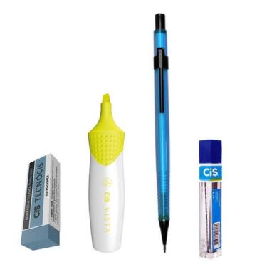 Imagem de Kit 4 Lapiseira Neon 0.5 Azul + Borracha +Grafite + Vista Am - Cis