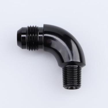 Imagem de Alumínio 90 Degrees Cotovelo Uma Peça Fluxo Completo -4 AN AN4 a 1/8 NPT Conector Adaptador de Acoplamento Fio de Acoplamento Forjado Masculino Flare União Conector Preto