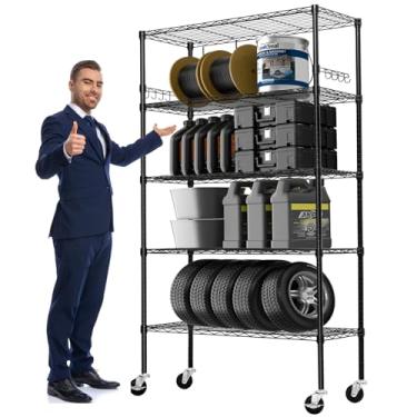 Imagem de Prateleiras de armazenamento de 189 cm A unidade de prateleiras de arame com rodas 793 kg Prateleiras de metal resistente para armazenamento ajustável de 5 andares Rack de armazenamento de garagem