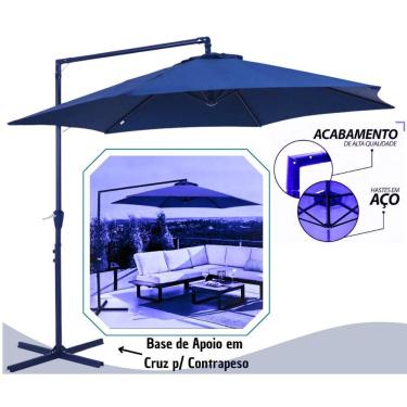 Imagem de Ombrelone Suspenso Jardim, Praia e Piscina, Guarda Sol Cobertura 3M Poliester Bel Veneza Azul com Base & Manivela
