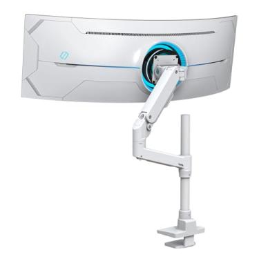 Imagem de BEWISER Suporte de monitor ultrawide para monitor resistente para telas de 86.4-144.8 cm, capacidade de peso de até 20 kg, braço de monitor ajustável giratório de altura de movimento total (branco)