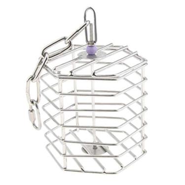 Imagem de B Blesiya Criativo Pet Treat Papagaio Bird Gaiola de aço inoxidável Alimentador para pendurar Brinquedos de forragem Arara Cacatua Alimentador Brinquedo Entretenimento Brinquedos (Hexágono)