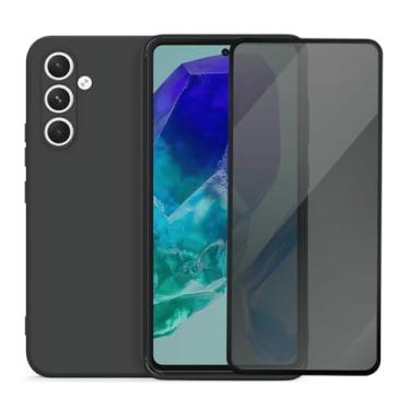 Imagem de Capa Aveludada e Película de Privacidade 3D Compatível Samsung Galaxy M55 Capinha Preta Premium e Película Anti-Espião