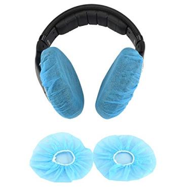 Imagem de Tvoip 100 peças de capas para fone de ouvido sanitário azul não tecido, tampas descartáveis super elásticas à prova de germes desodorizantes e laváveis, para a maioria dos fones de ouvido com almofadas de 8,5 ~ 10 cm, M - 9cm
