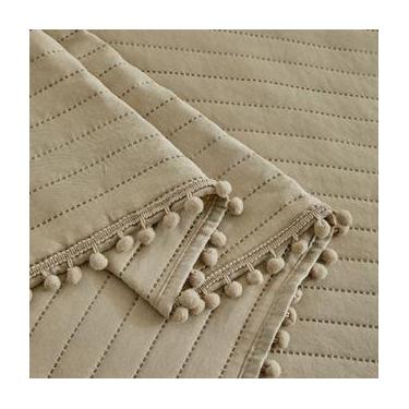 Imagem de Kit Cobre Leito Colcha Casal 3 Peças Pompom 300 Fios - CAMESA, MARROM