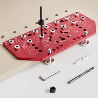 Imagem de Kingson Gabarito de pino de prateleira e dobradiça 2 em 1 – Modelo de madeira de liga de alumínio com brocas de 0,6 mm e 5 mm para portas de armário e prateleiras de marcenaria