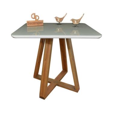 Imagem de Mesa Jantar Base X Tampo Quadrado Laca Com Vidro 90cm Off White