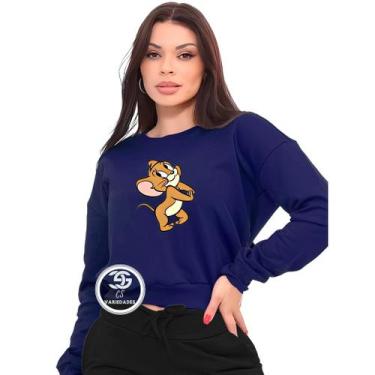 Imagem de Moletom Feminino Personalizado Desenho Tom e Jerry Modelo Gola Careca 