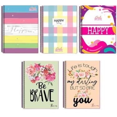 Imagem de Kit 5 Cadernos Estampado Tamanho Grande A4 Arame Espiral Capa Dura Com
