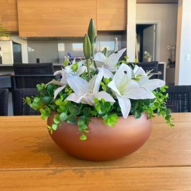 Imagem de Arranjo Grande Centro Mesa Lírio Branco Artificial Vaso Terracota Cobr