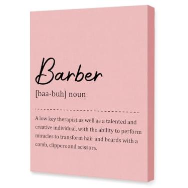 Imagem de OTINGQD Decoração de parede de barbearia, arte de parede de tela de definição de barbeiro, arte de parede de salão de cabeleireiro, decorações de parede de barbearia rosa, presentes de barbeiro