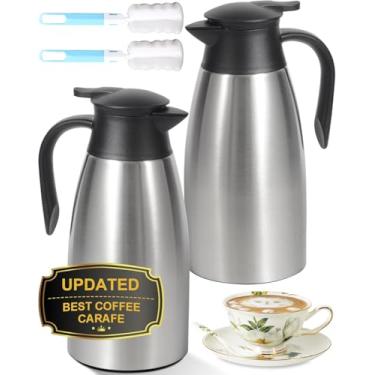 Imagem de Garrafa térmica de café de 1,984 g para manter quente, 2 garrafas atualizadas para líquidos quentes, pote térmico de aço inoxidável isolado para café, água quente, manter quente por 12 horas (prata +