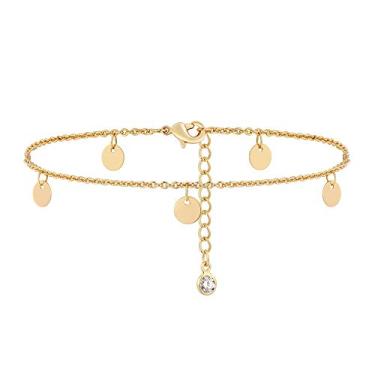 Imagem de Tornozeleira delicada Mevecco dourada, banhada a ouro 14 K Boho CZ Star Beach, linda porca, nariz, borla, disco, pés, corrente, sapatilha, marina, tornozelo, corrente de renda