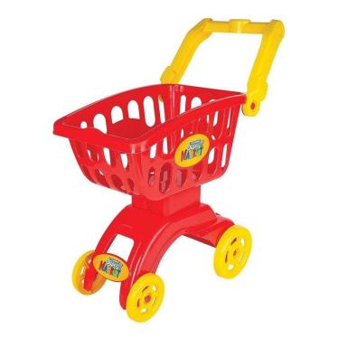 Imagem de Carrinho Compras Infantil Market Mercado Brinquedo Vermelho