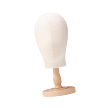 Imagem de predolo Modelo da cabeça do manequim da cabeça da peruca, cabeça de tecido, suporte de peruca em pé Manikin Head for Hats Wig Capace Cap Home , Cor de Madeira Curta