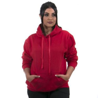 Imagem de Moletom Canguru Blusa de Frio com Capuz Lisa Feminino cor Vermelho - I