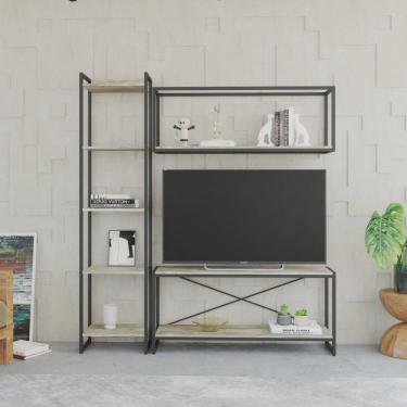 Imagem de Conjunto Rack para TV até 50 Polegadas 1 Nicho Aéreo 1 Estante Estilo Industrial Active Yescasa