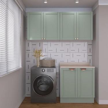 Imagem de Lavanderia Modulada 3 Peças 2 Armários Aéreos 4 Portas 1 Balcão Cabecasa Madeiramadeira