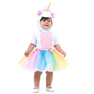 Imagem de Fantasia Unicórnio Vestido Colorido Bebê com Capuz