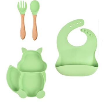 Imagem de Kit de acessórios para Introdução Alimentar Do Bebê Em Silicone Com 4 Peças. Verde.