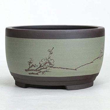 Imagem de Vaso De Flores Bonsai Cerâmica Redonda Grande Médio E Pequeno Vaso De Bonsai Vaso De Plantas Verde Bacia De Ventilação Em Estilo Chinês Em Forma De Tambor Vaso Redondo, Green, L