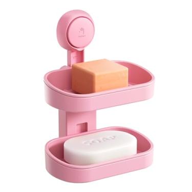 Imagem de TAILI Suporte de saboneteira de camada dupla, suporte de esponja forte para chuveiro, sem ferramentas, protetor de sabão para banheiro, banheira e pia de cozinha, acessórios de chuveiro, sem furadeira