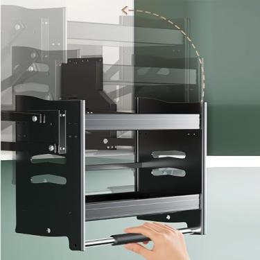 Imagem de Cesta suspensa de tempero, cesta de armazenamento de alumínio de camada dupla com braço oscilante de amortecimento e amortecedor hidráulico, suporte de peso de 20 kg, adequado para cozinha, quarto
