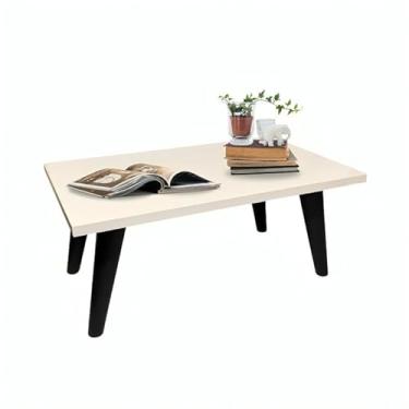 Imagem de Mesa De Centro 50cm Retangular Modernic Com Pés Palito Plástico PVC Retro Decoração Sala De Estar (Branco/Preto)