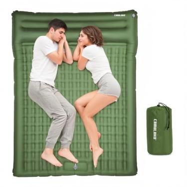 Imagem de CAMULAND Colchonete Duplo Para Acampamento, 4,7" Ultra Grosso, Autoinflável, 2 Pessoas, Com Bomba De Pé Embutida, À Prova D'Água Mochila, Caminhada, Barraca, Viagem Trailer, Verde Oliva