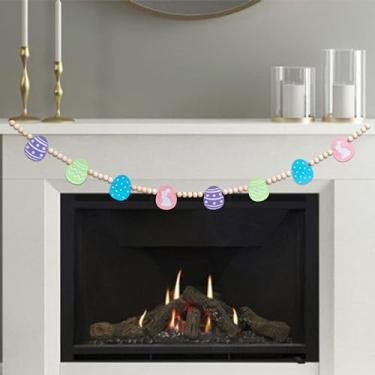 Imagem de VANGNING Guirlanda De Ovos Feltro Pastel E Contas Madeira - Faixa Lareira Fazenda, Decoração Páscoa Para Pendurar Na Parede