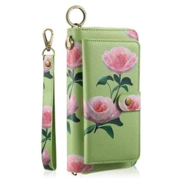 Imagem de HJZSZX Para Samsung S23 Ultra Cordão Magnético Couro Zíper Carteira Cartão Capa de Telefone Flip Bolsa Capa (Para Samsung S23 Ultra/verde)