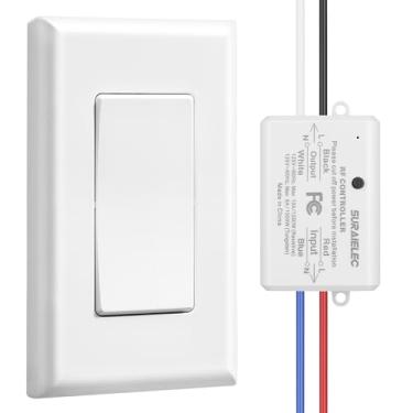 Imagem de Suraielec Interruptor de luz remoto sem fio, sem fio, sem WiFi, alcance de RF de 30 m, pré-programado, kit de interruptor e receptor sem fio expansível, luminária de controle remoto para lâmpada, luz de teto, ventilador