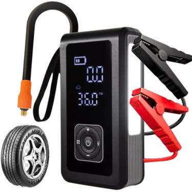 Imagem de Auxiliar De Partida e Calibrador de Pneu Compressor Bomba de Ar Portátil, Carregador de Bateria Sem Fio Com Luz de Emergência e Carregar Celular Power Bank, Chupeta Encher Pneu, Carro Moto Marca ATM