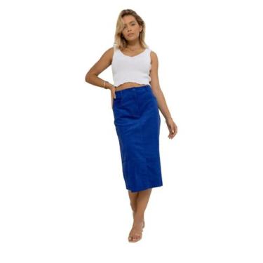 Imagem de Saia Feminina em Veludo Cotelê com Bolsos e Botão  SAI-0005 - HBD, Azu