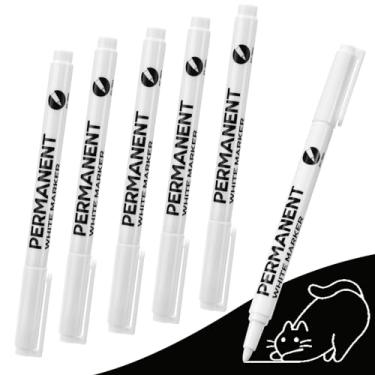 Imagem de Conjunto de 5 canetas de tinta acrílica brancas, canetas marcadoras permanentes de tinta de tecido, ponta fina, 1 mm, à prova d'água, para tecido, pintura rochosa, pneu, papel artístico, vidro para