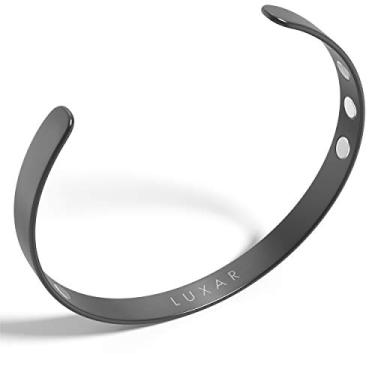 Imagem de Pulseira masculina de titânio com terapia magnética | Bracelete sofisticado para artrite, tendinite, tennis/cotovelo de golfe, síndrome do túnel do carpo e alívio da dor física, Gunmetal Gray [Men's], Large