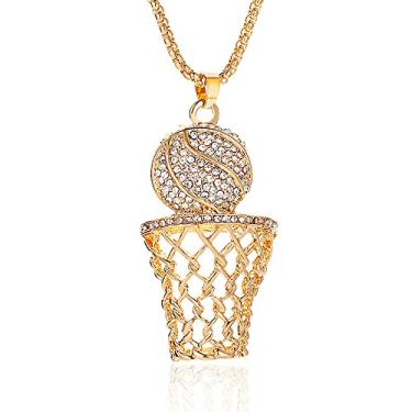 Imagem de YOOESTORES82 Colar de basquete de ouro 14 k para homens, hiphop, strass, basquete, pingente, corrente, argola, acessórios esportivos, joias, presente de Natal, 5cm*3.1cm, Metal, Liga metálica.