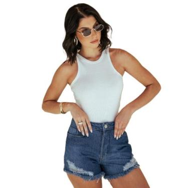 Imagem de Shorts Feminino Jeans Boyfriend Barra Desfiada - Razon Jeans, 36, Azul