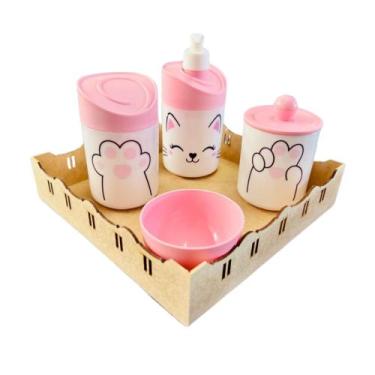 Imagem de Kit Higiene Baby Gatinha Menina c/bandeja MDF - Dóia Kids, Gatinha/Tam