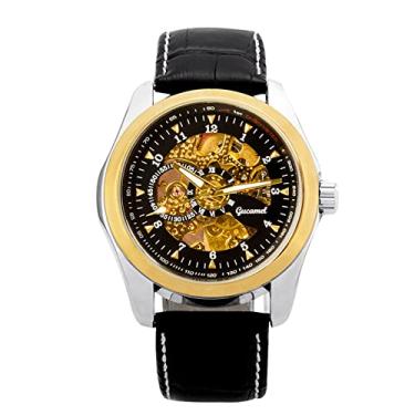 Imagem de RORIOS Relógio masculino luminoso, mecânico, automático, com pulseira de couro e aço esqueleto, relógio de pulso masculino, Preto A, 220mm, Mecânico