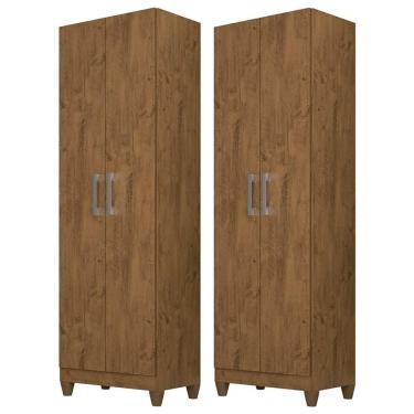 Imagem de Kit 2 Armários Multiuso Organizador 2 Portas Astrid M07 Castanho Wood - Mpozenato