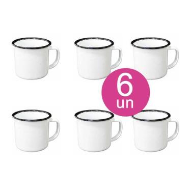 Imagem de 6un CANECA ESMALTADA TRADICIONAL BRANCA 600ml café xícara - YAZI
