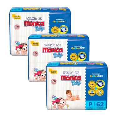 Imagem de Kit 3 Fraldas Turma da Mônica Baby Mega P com 62un cada