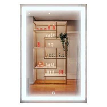 Imagem de Espelho Retangular Com 3 Tons de LED - Grande de parede moderno jateado lapidado decora...