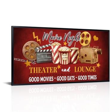 Imagem de iLOOKLiKE Home Theater Wall Art Decor Filme Noite Impressão em Tela Vintage Cinema Bobina Pintura Pipoca com Moldura Flutuante Preta para Sala de Estúdio de Mídia 50,8 cm x 101,6 cm
