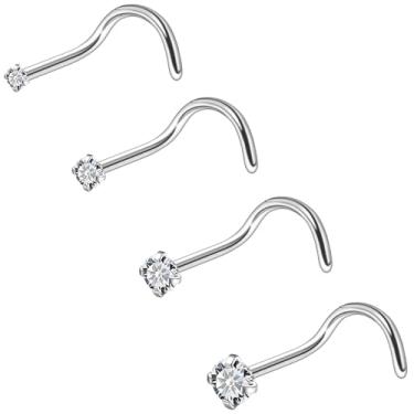 Imagem de Ruifan ASTM F136 Anéis de nariz de titânio 18 G 20 G 22 G transparente redondo zircônia cúbica parafuso parafuso em forma de L osso hipoalergênico piercing corporal joia para mulheres 1,5 mm, 2 mm