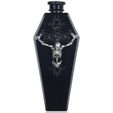 Imagem de Frasco em forma de caixão de 100 ml - Perfeito para festas e presentes de Halloween - Design gótico de caveira na cruz - Frasco de quadril de aço inoxidável