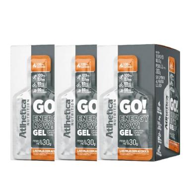 Imagem de Kit 3x Atlhetica Nutrition GO ENERGY NOW GEL (10 sachês de 30g), Cor: Multicolorido. (3x Caixas, Laranja com Acerola)