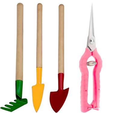 Imagem de Kit Jardinagem Mini Jardim Tesoura Poda Ancinho Pazinha - House Tools